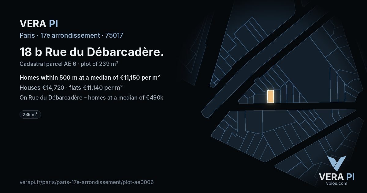 18 b Rue du Débarcadère, 17e arrondissement at night – the plot lit, the parcels around coloured by the prices near them