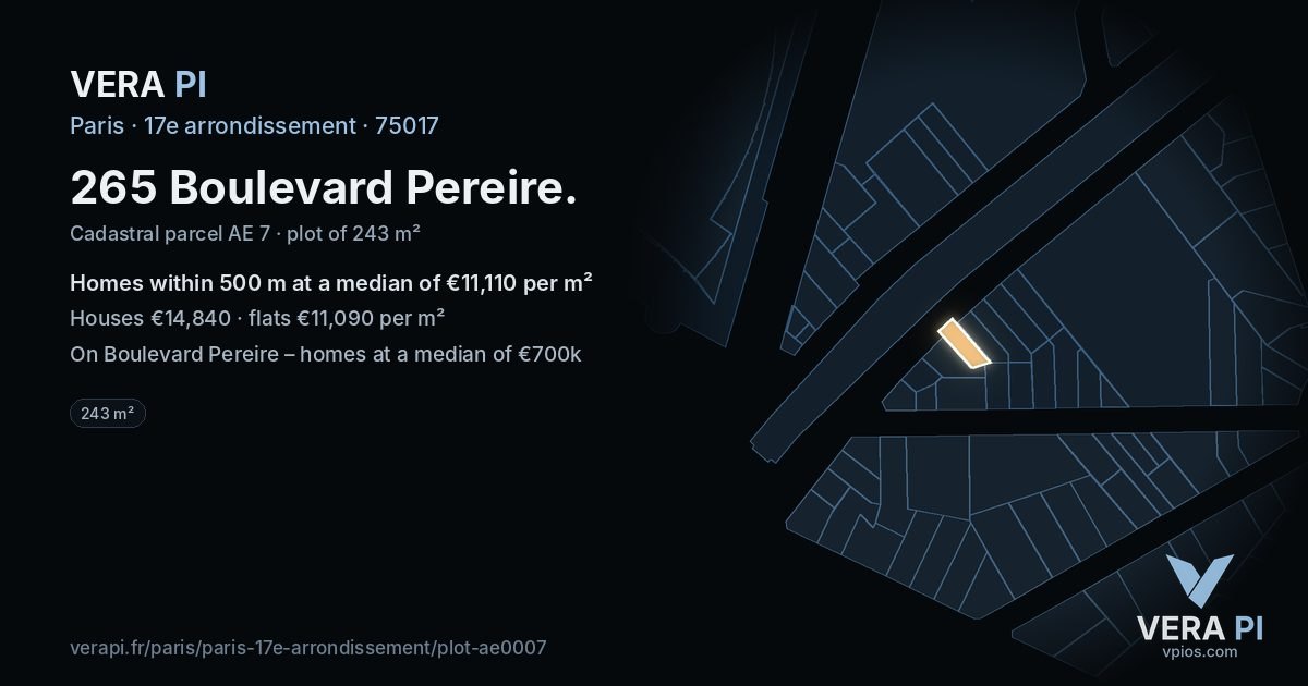265 Boulevard Pereire, 17e arrondissement at night – the plot lit, the parcels around coloured by the prices near them