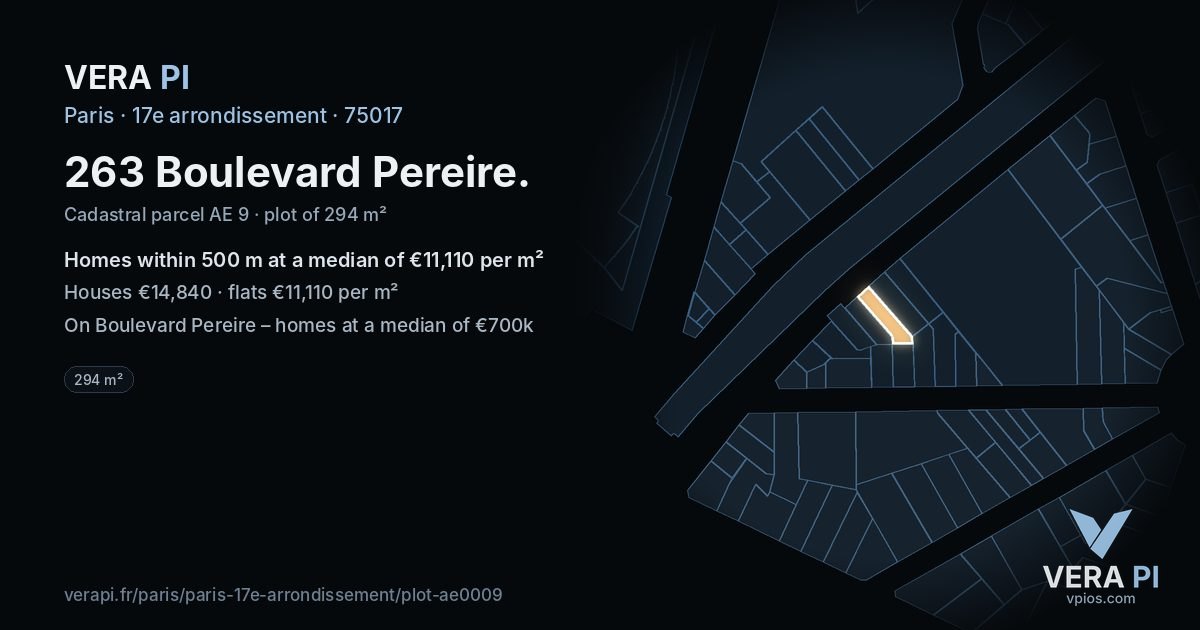 263 Boulevard Pereire, 17e arrondissement at night – the plot lit, the parcels around coloured by the prices near them