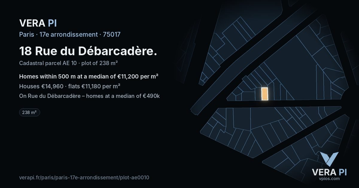 18 Rue du Débarcadère, 17e arrondissement at night – the plot lit, the parcels around coloured by the prices near them