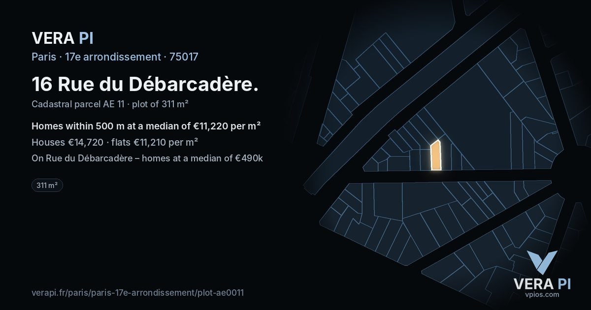 16 Rue du Débarcadère, 17e arrondissement at night – the plot lit, the parcels around coloured by the prices near them
