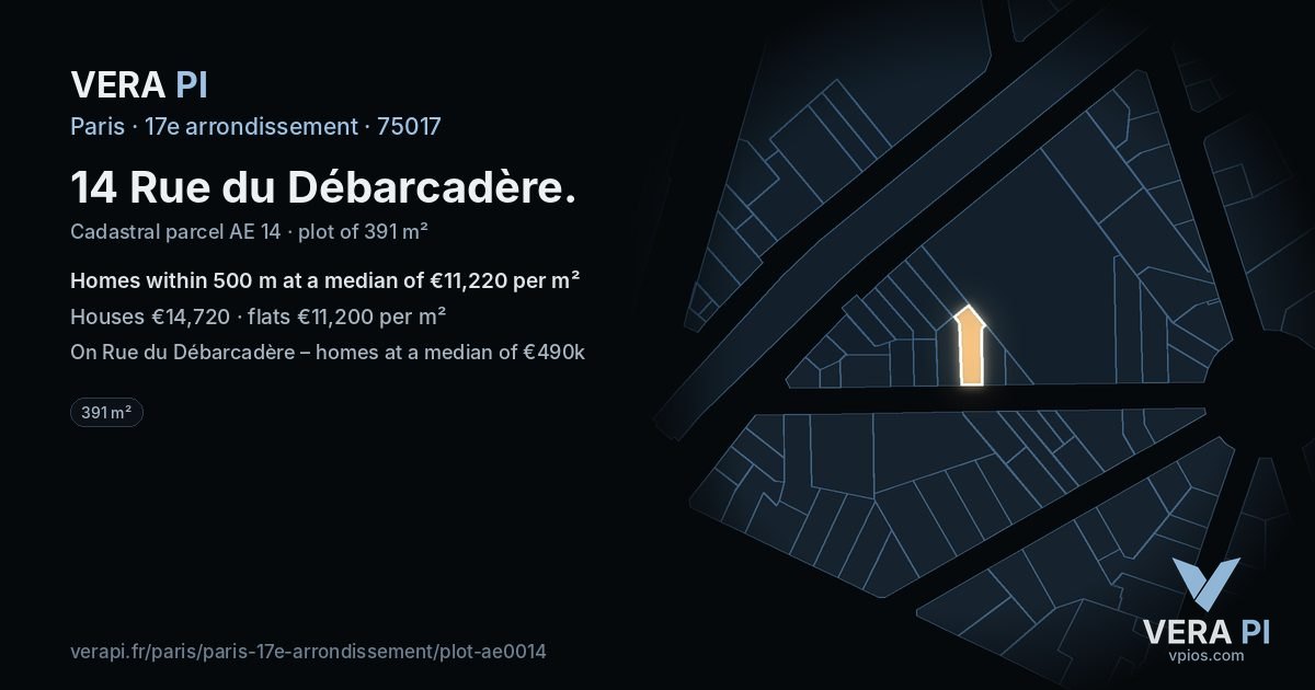 14 Rue du Débarcadère, 17e arrondissement at night – the plot lit, the parcels around coloured by the prices near them