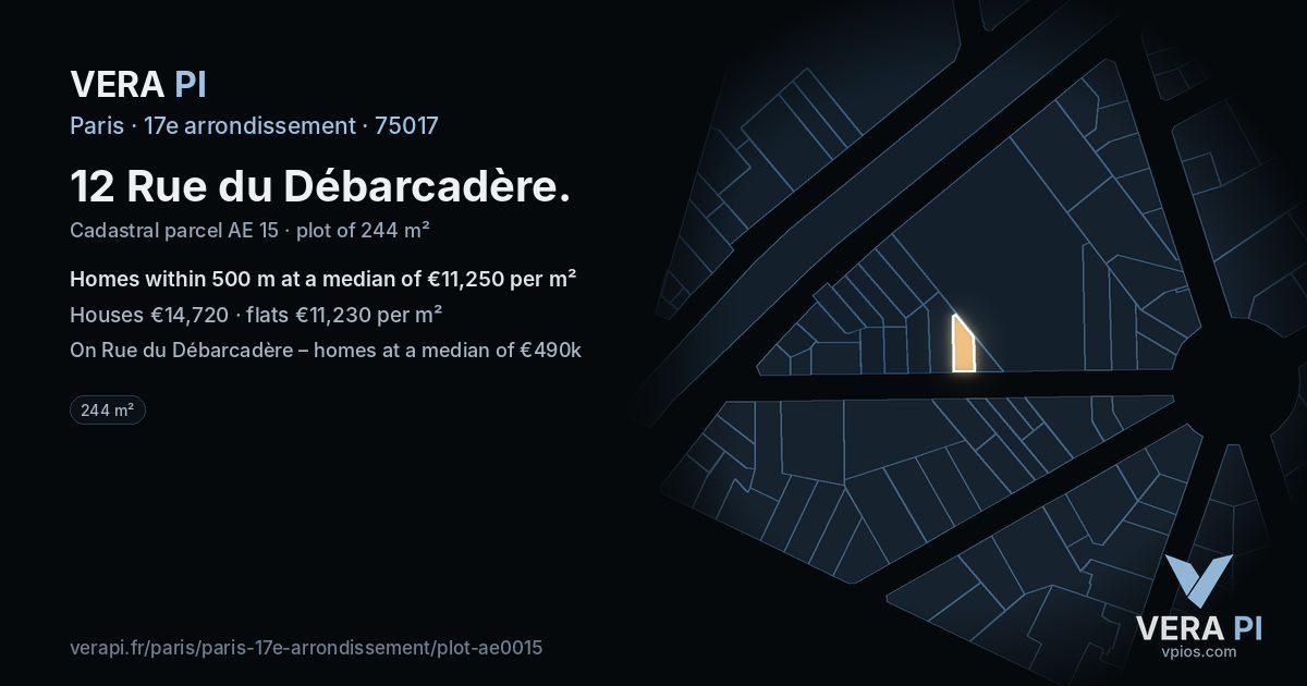 12 Rue du Débarcadère, 17e arrondissement at night – the plot lit, the parcels around coloured by the prices near them