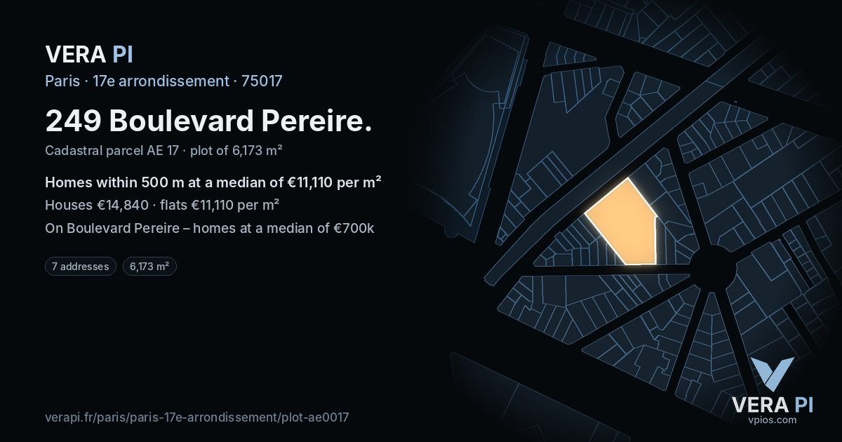 249 Boulevard Pereire, 17e arrondissement at night – the plot lit, the parcels around coloured by the prices near them