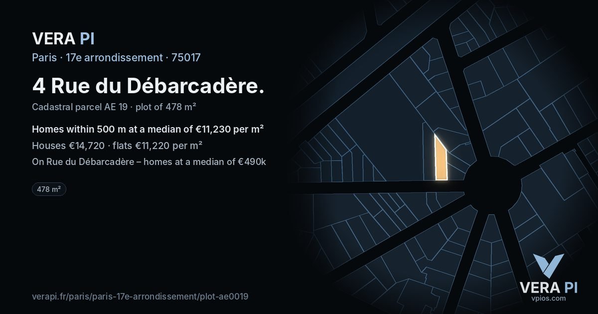 4 Rue du Débarcadère, 17e arrondissement at night – the plot lit, the parcels around coloured by the prices near them
