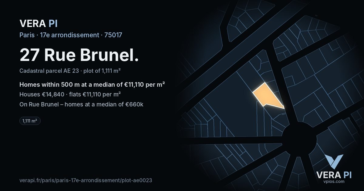 27 Rue Brunel, 17e arrondissement at night – the plot lit, the parcels around coloured by the prices near them
