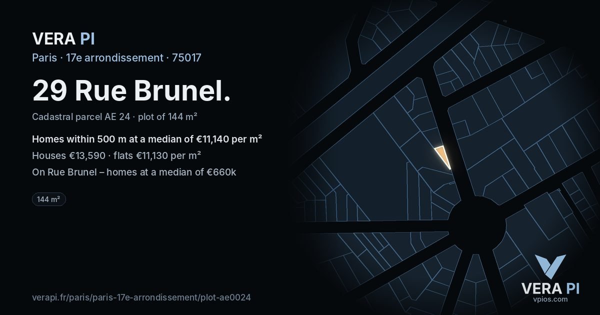 29 Rue Brunel, 17e arrondissement at night – the plot lit, the parcels around coloured by the prices near them