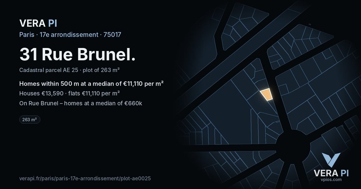 31 Rue Brunel, 17e arrondissement at night – the plot lit, the parcels around coloured by the prices near them