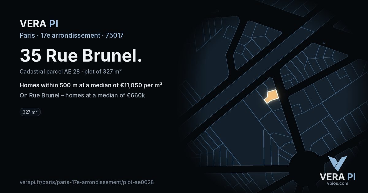 35 Rue Brunel, 17e arrondissement at night – the plot lit, the parcels around coloured by the prices near them