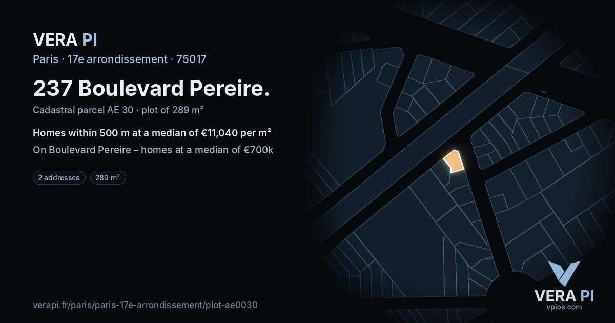 237 Boulevard Pereire, 17e arrondissement at night – the plot lit, the parcels around coloured by the prices near them