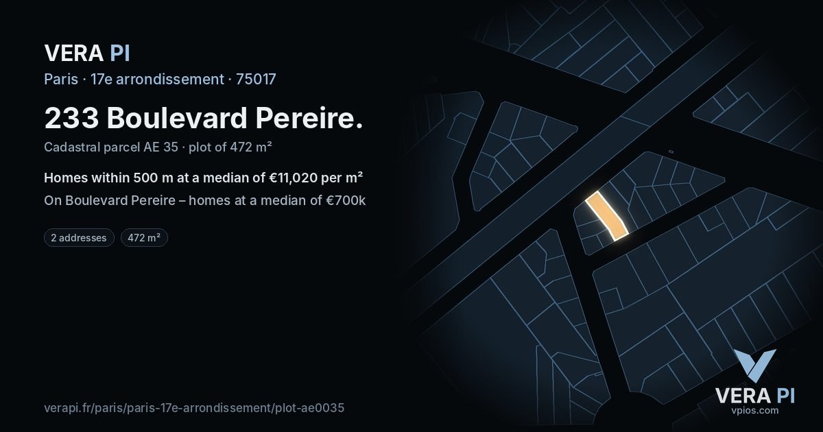 233 Boulevard Pereire, 17e arrondissement at night – the plot lit, the parcels around coloured by the prices near them