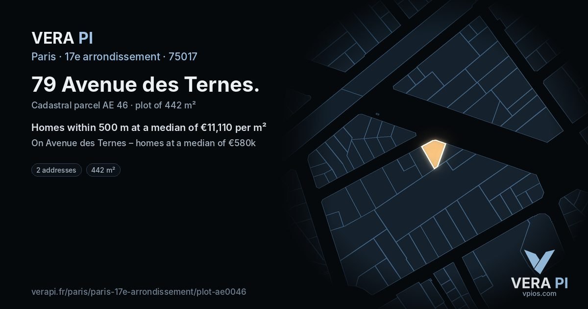 79 Avenue des Ternes, 17e arrondissement at night – the plot lit, the parcels around coloured by the prices near them