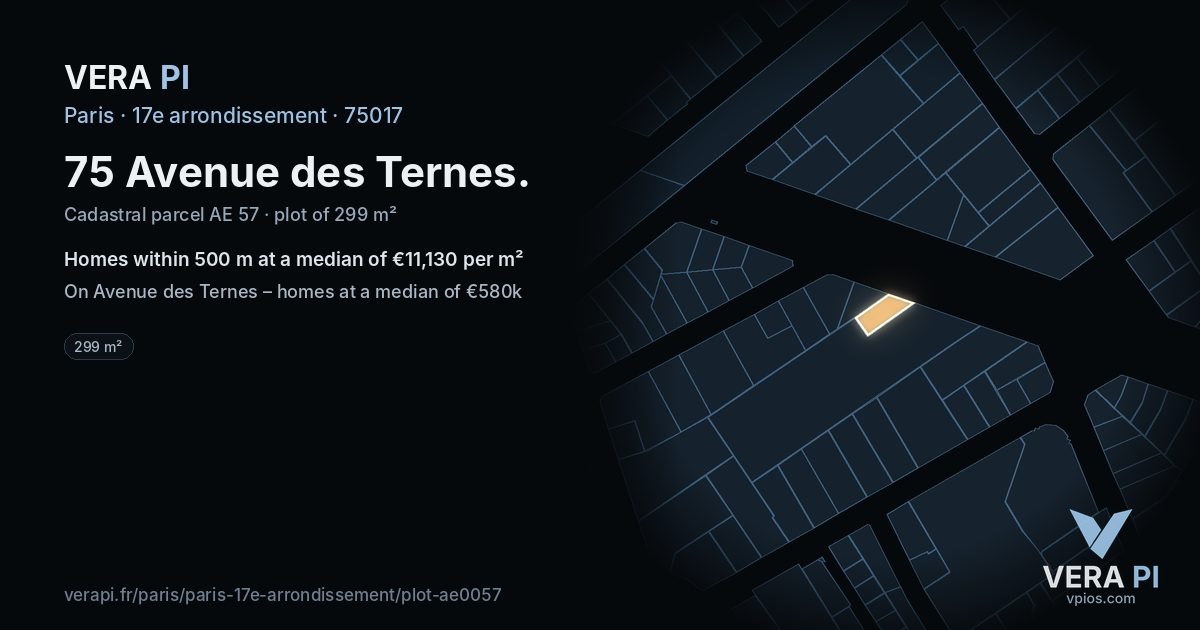 75 Avenue des Ternes, 17e arrondissement at night – the plot lit, the parcels around coloured by the prices near them
