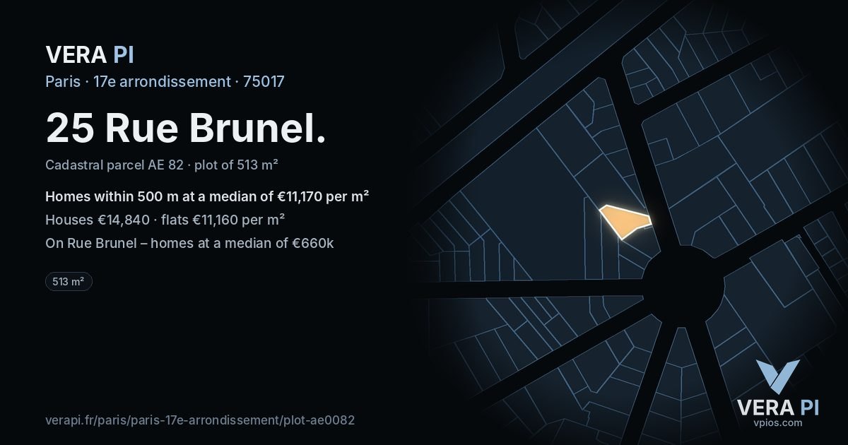 25 Rue Brunel, 17e arrondissement at night – the plot lit, the parcels around coloured by the prices near them