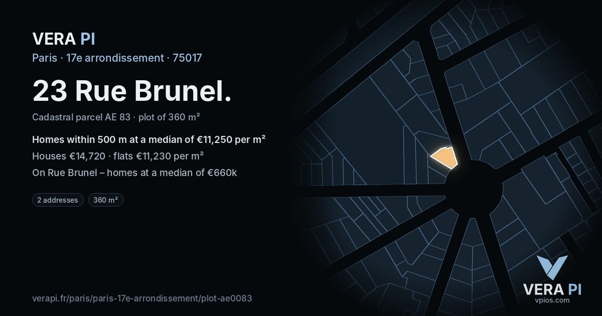 23 Rue Brunel, 17e arrondissement at night – the plot lit, the parcels around coloured by the prices near them