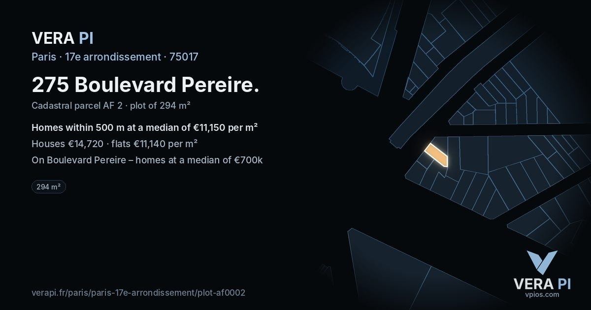 275 Boulevard Pereire, 17e arrondissement at night – the plot lit, the parcels around coloured by the prices near them