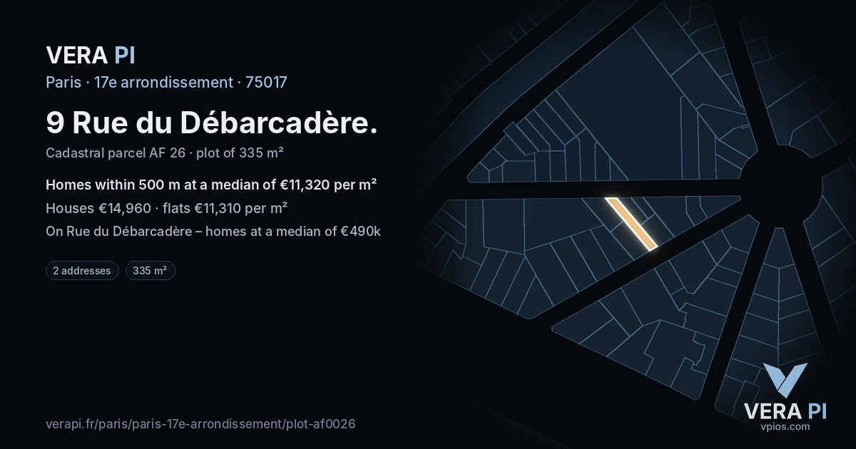 9 Rue du Débarcadère, 17e arrondissement at night – the plot lit, the parcels around coloured by the prices near them