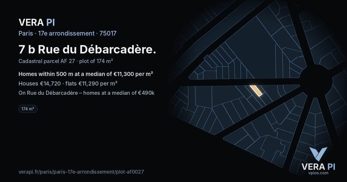 7 b Rue du Débarcadère, 17e arrondissement at night – the plot lit, the parcels around coloured by the prices near them