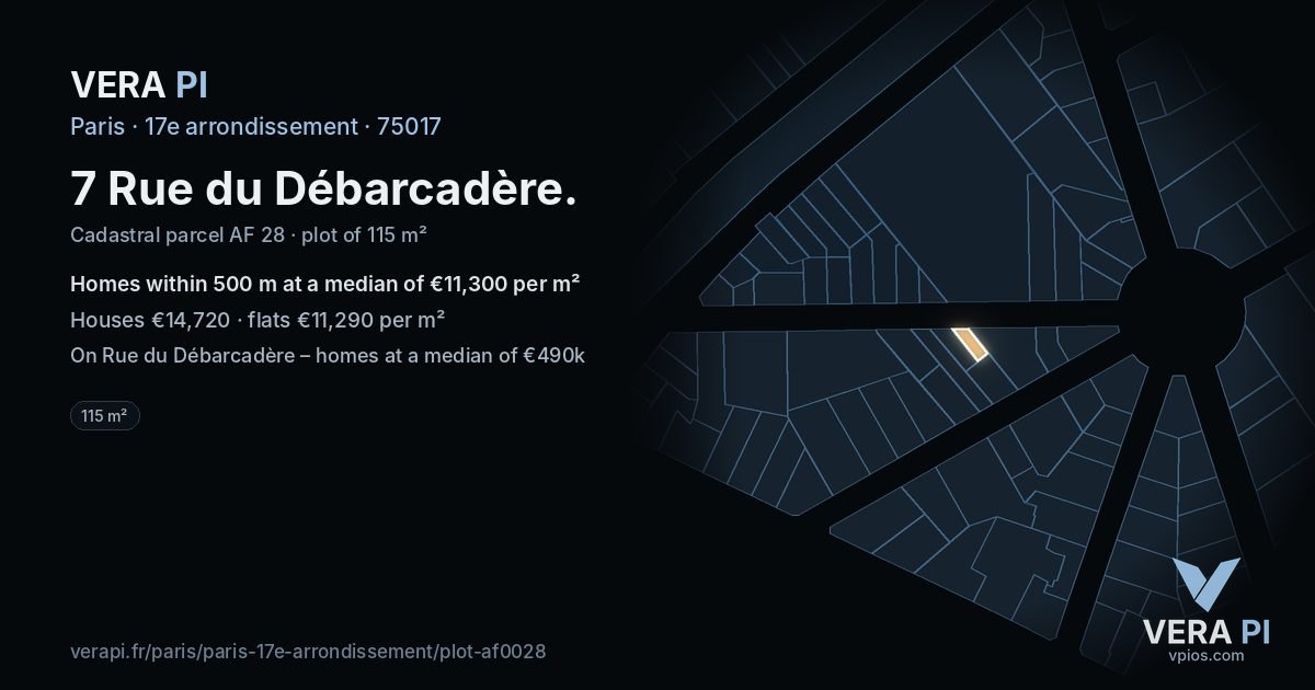 7 Rue du Débarcadère, 17e arrondissement at night – the plot lit, the parcels around coloured by the prices near them