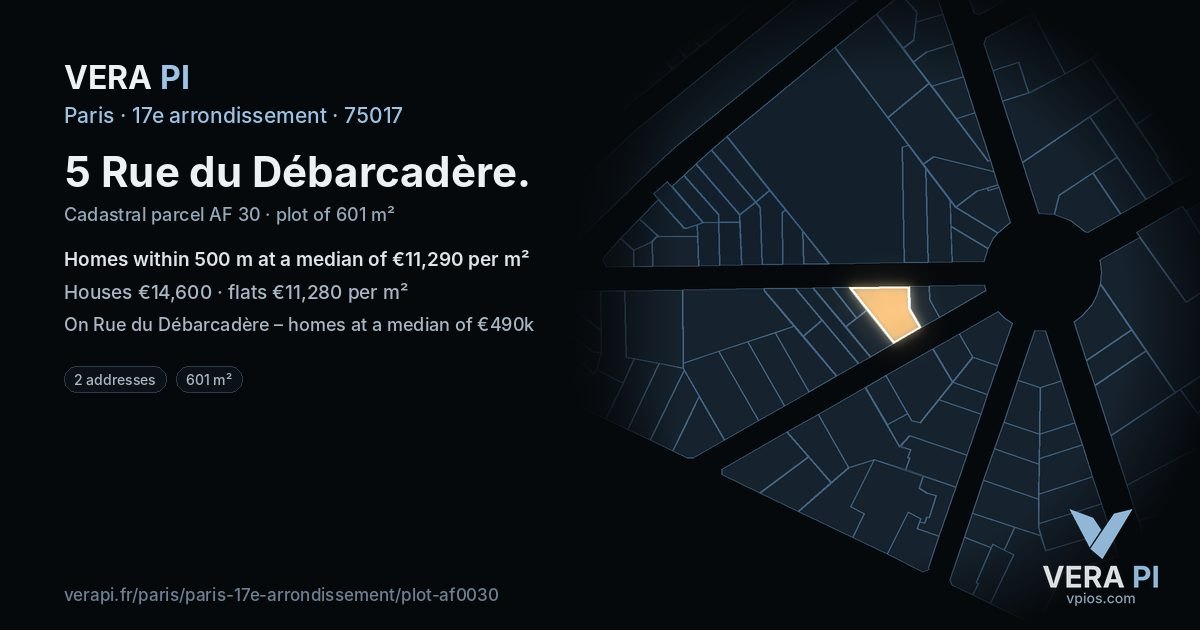 5 Rue du Débarcadère, 17e arrondissement at night – the plot lit, the parcels around coloured by the prices near them