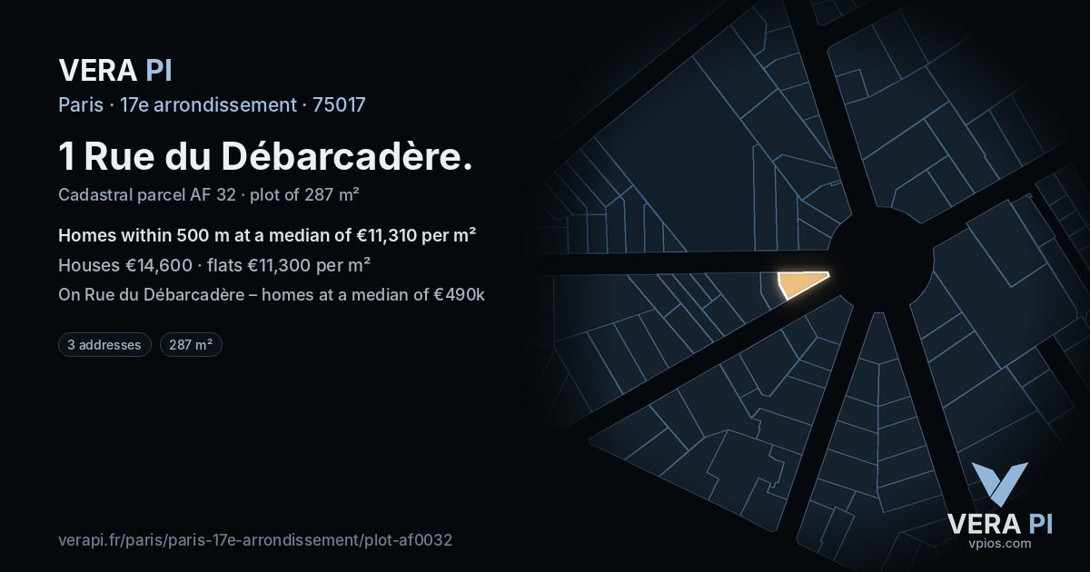 1 Rue du Débarcadère, 17e arrondissement at night – the plot lit, the parcels around coloured by the prices near them