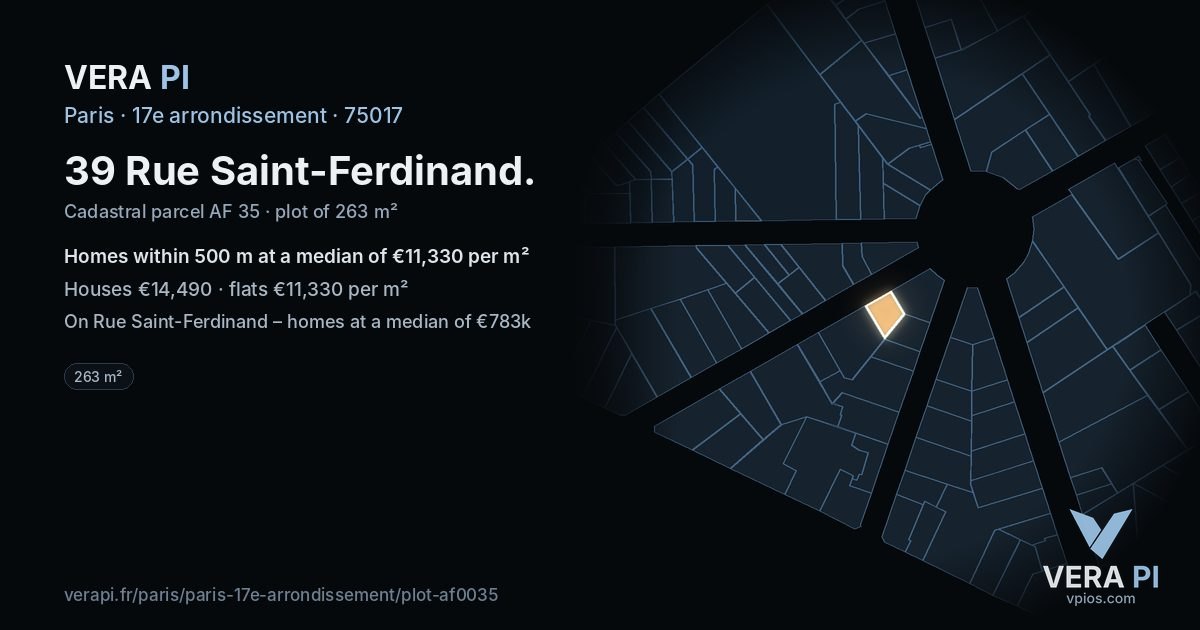 39 Rue Saint-Ferdinand, 17e arrondissement at night – the plot lit, the parcels around coloured by the prices near them