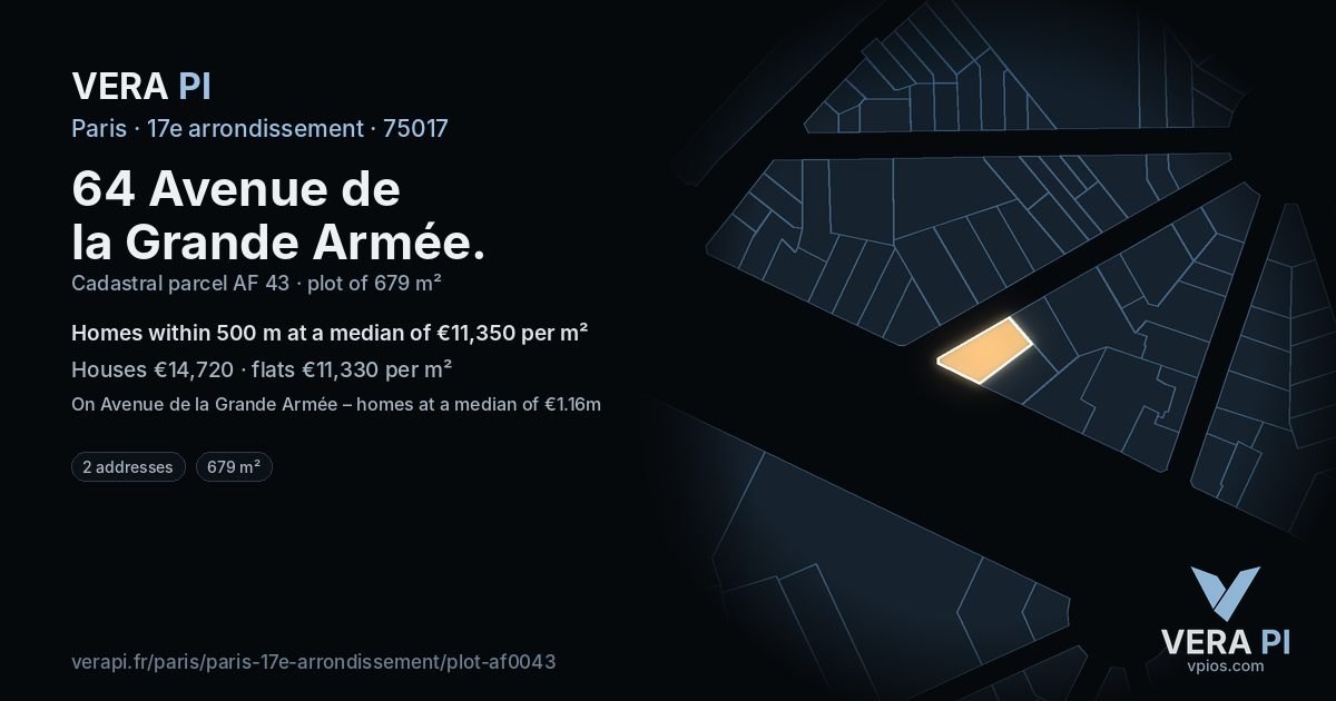64 Avenue de la Grande Armée, 17e arrondissement at night – the plot lit, the parcels around coloured by the prices near them