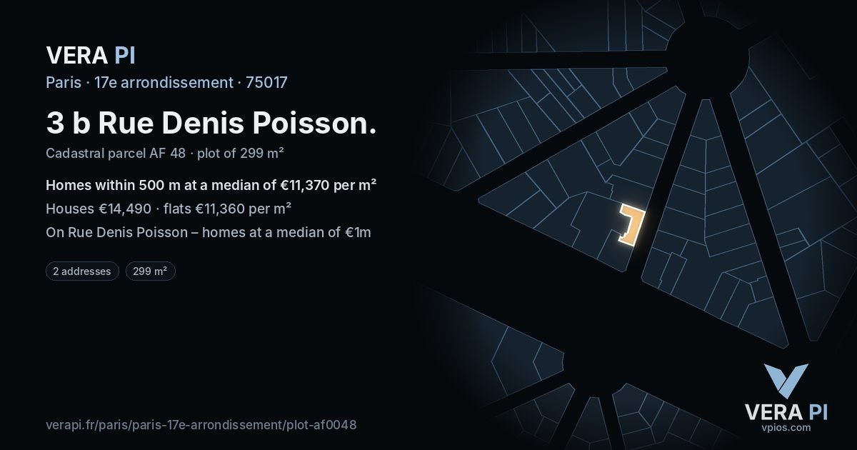 3 b Rue Denis Poisson, 17e arrondissement at night – the plot lit, the parcels around coloured by the prices near them