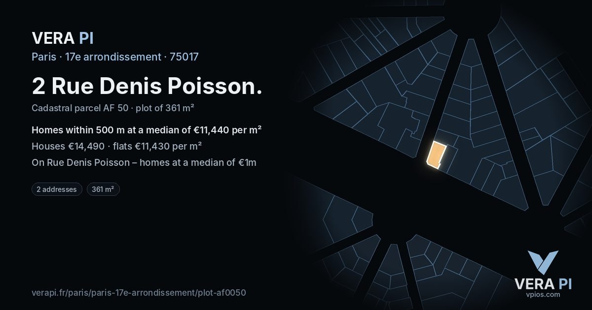 2 Rue Denis Poisson, 17e arrondissement at night – the plot lit, the parcels around coloured by the prices near them