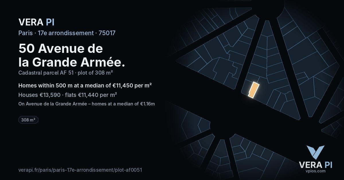 50 Avenue de la Grande Armée, 17e arrondissement at night – the plot lit, the parcels around coloured by the prices near them