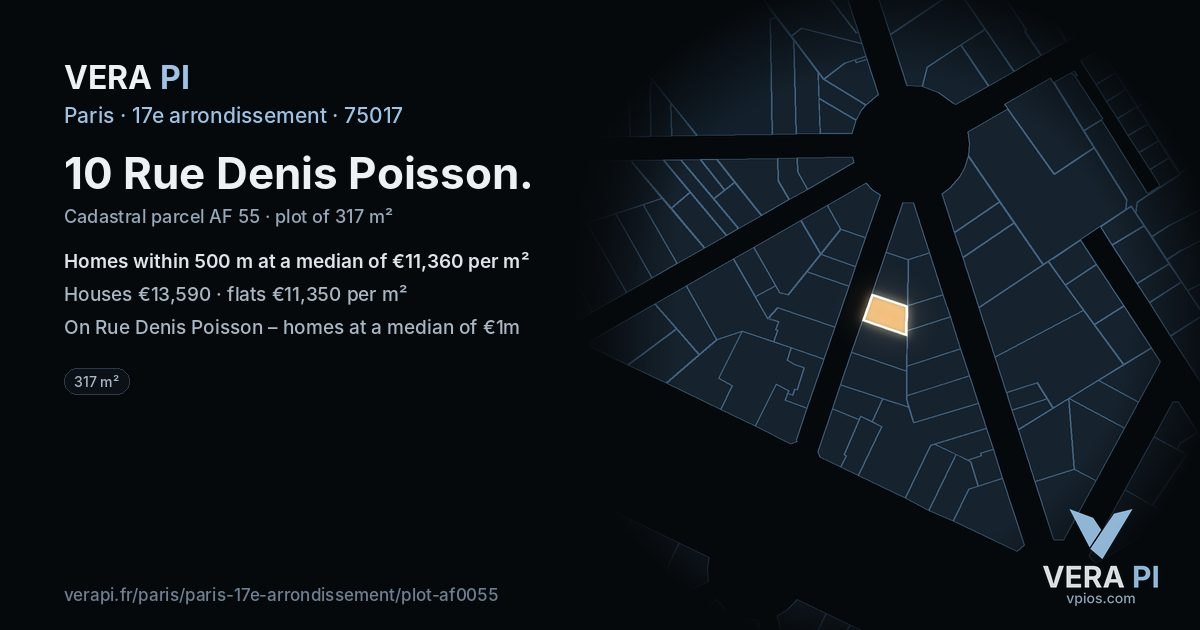 10 Rue Denis Poisson, 17e arrondissement at night – the plot lit, the parcels around coloured by the prices near them
