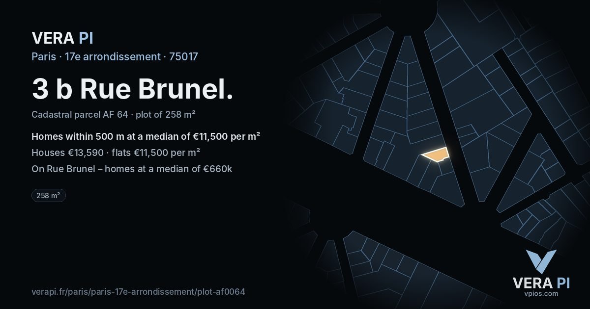 3 b Rue Brunel, 17e arrondissement at night – the plot lit, the parcels around coloured by the prices near them