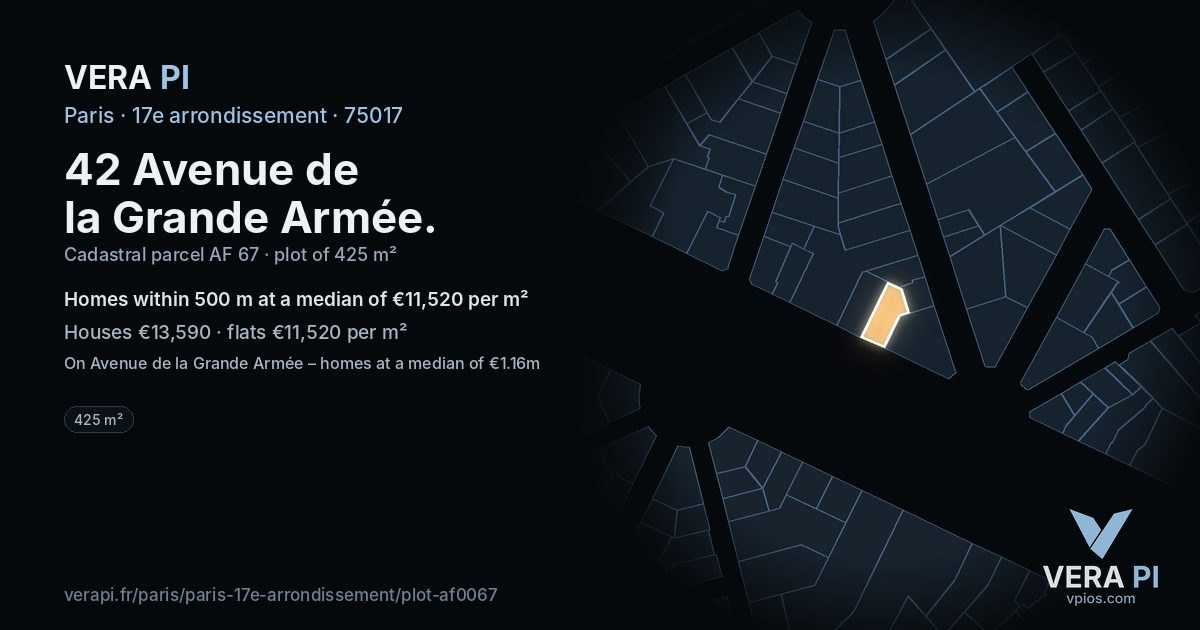 42 Avenue de la Grande Armée, 17e arrondissement at night – the plot lit, the parcels around coloured by the prices near them