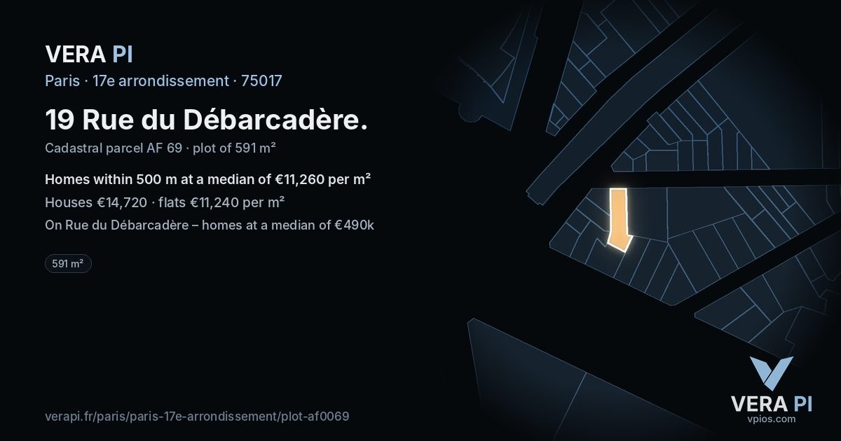 19 Rue du Débarcadère, 17e arrondissement at night – the plot lit, the parcels around coloured by the prices near them