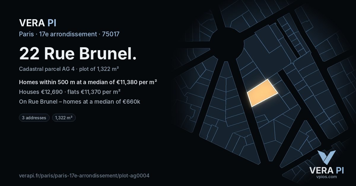 22 Rue Brunel, 17e arrondissement at night – the plot lit, the parcels around coloured by the prices near them