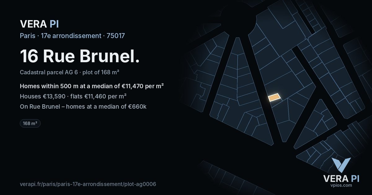 16 Rue Brunel, 17e arrondissement at night – the plot lit, the parcels around coloured by the prices near them