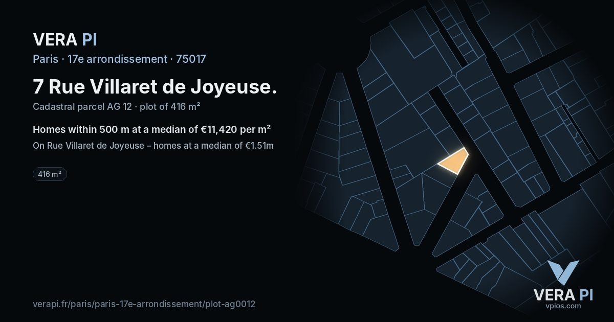 7 Rue Villaret de Joyeuse, 17e arrondissement at night – the plot lit, the parcels around coloured by the prices near them