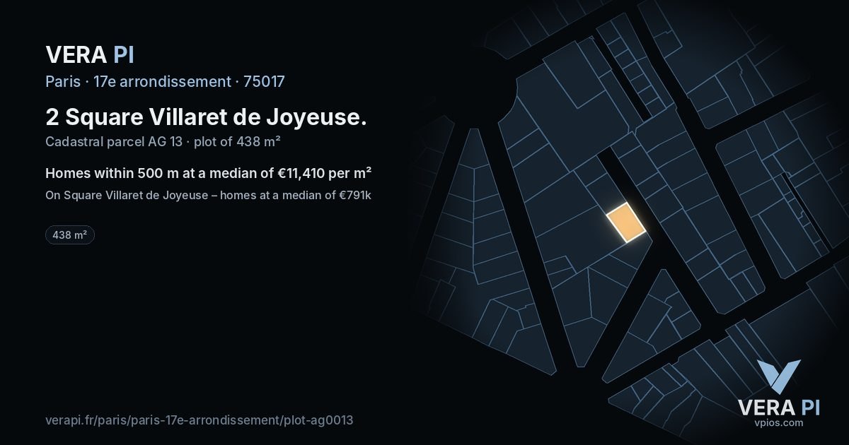 2 Square Villaret de Joyeuse, 17e arrondissement at night – the plot lit, the parcels around coloured by the prices near them