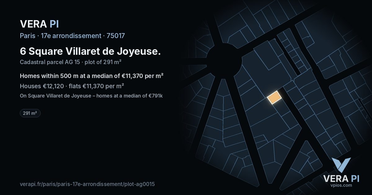 6 Square Villaret de Joyeuse, 17e arrondissement at night – the plot lit, the parcels around coloured by the prices near them