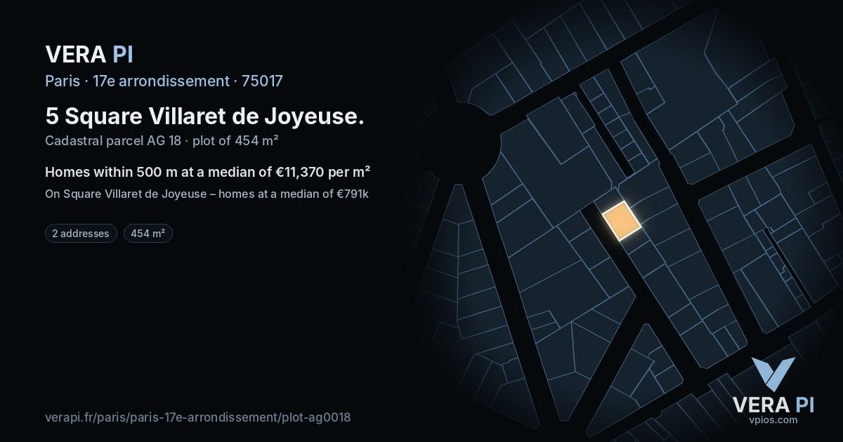5 Square Villaret de Joyeuse, 17e arrondissement at night – the plot lit, the parcels around coloured by the prices near them