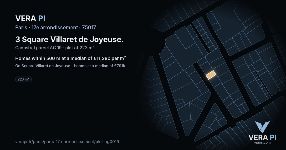 3 Square Villaret de Joyeuse, 17e arrondissement at night – the plot lit, the parcels around coloured by the prices near them