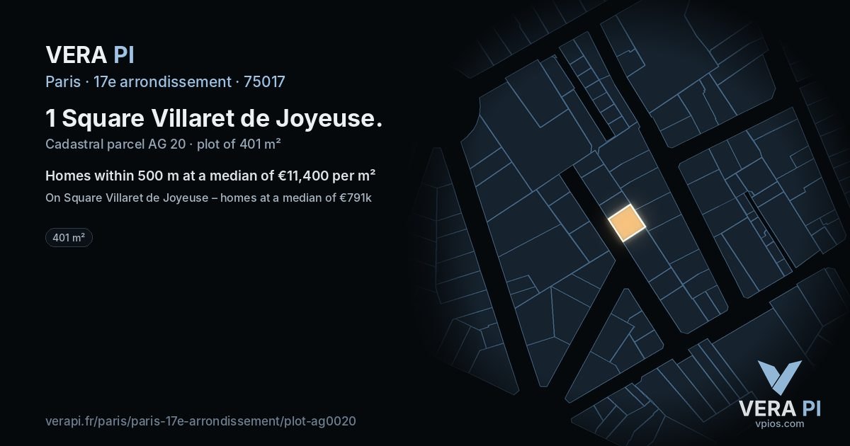 1 Square Villaret de Joyeuse, 17e arrondissement at night – the plot lit, the parcels around coloured by the prices near them