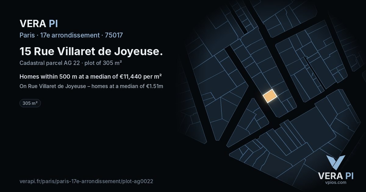 15 Rue Villaret de Joyeuse, 17e arrondissement at night – the plot lit, the parcels around coloured by the prices near them