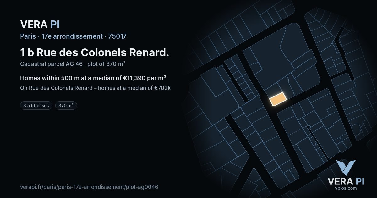 1 b Rue des Colonels Renard, 17e arrondissement at night – the plot lit, the parcels around coloured by the prices near them