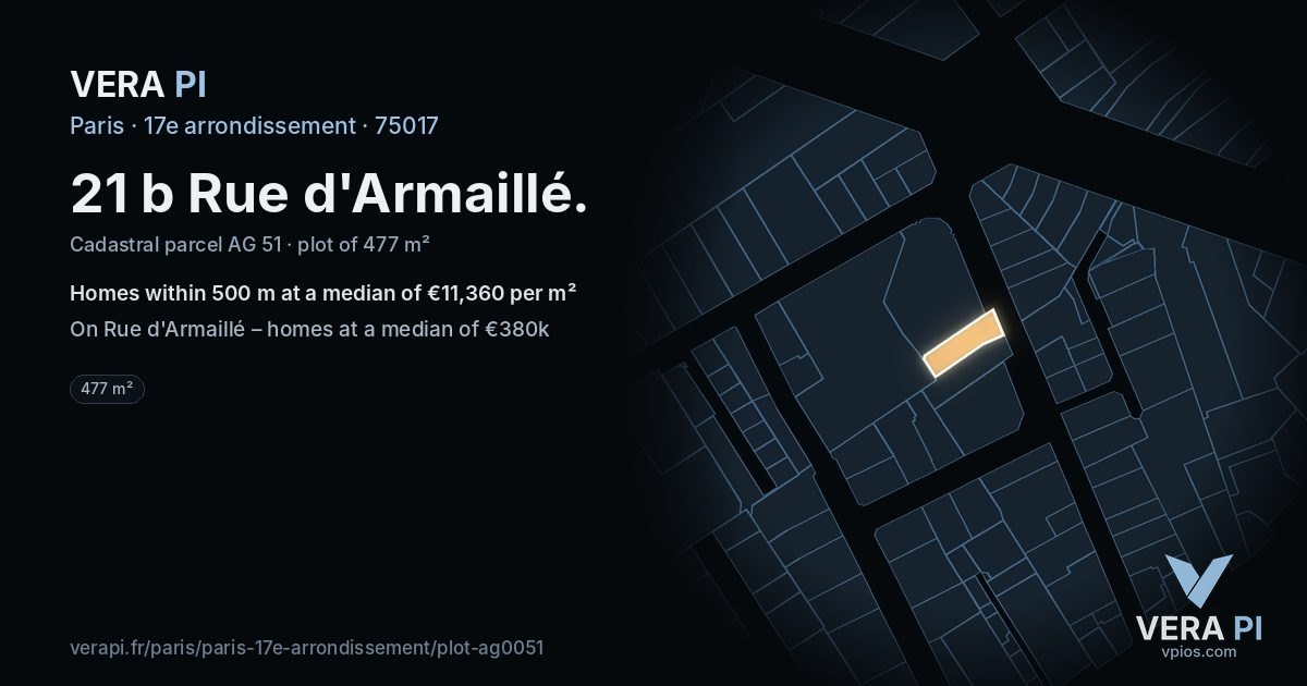 21 b Rue d'Armaillé, 17e arrondissement at night – the plot lit, the parcels around coloured by the prices near them