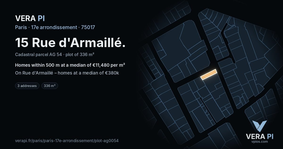 15 Rue d'Armaillé, 17e arrondissement at night – the plot lit, the parcels around coloured by the prices near them