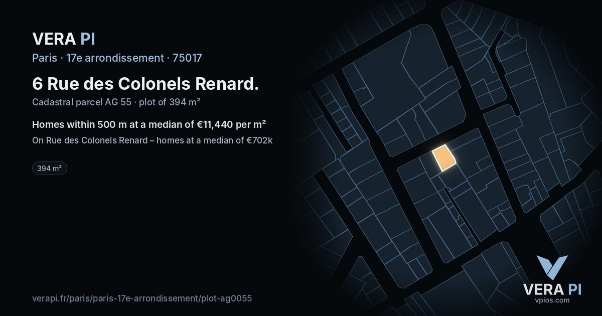 6 Rue des Colonels Renard, 17e arrondissement at night – the plot lit, the parcels around coloured by the prices near them