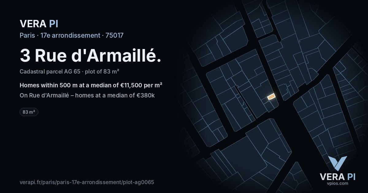 3 Rue d'Armaillé, 17e arrondissement at night – the plot lit, the parcels around coloured by the prices near them