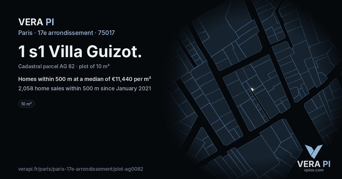 1 s1 Villa Guizot, 17e arrondissement at night – the plot lit, the parcels around coloured by the prices near them