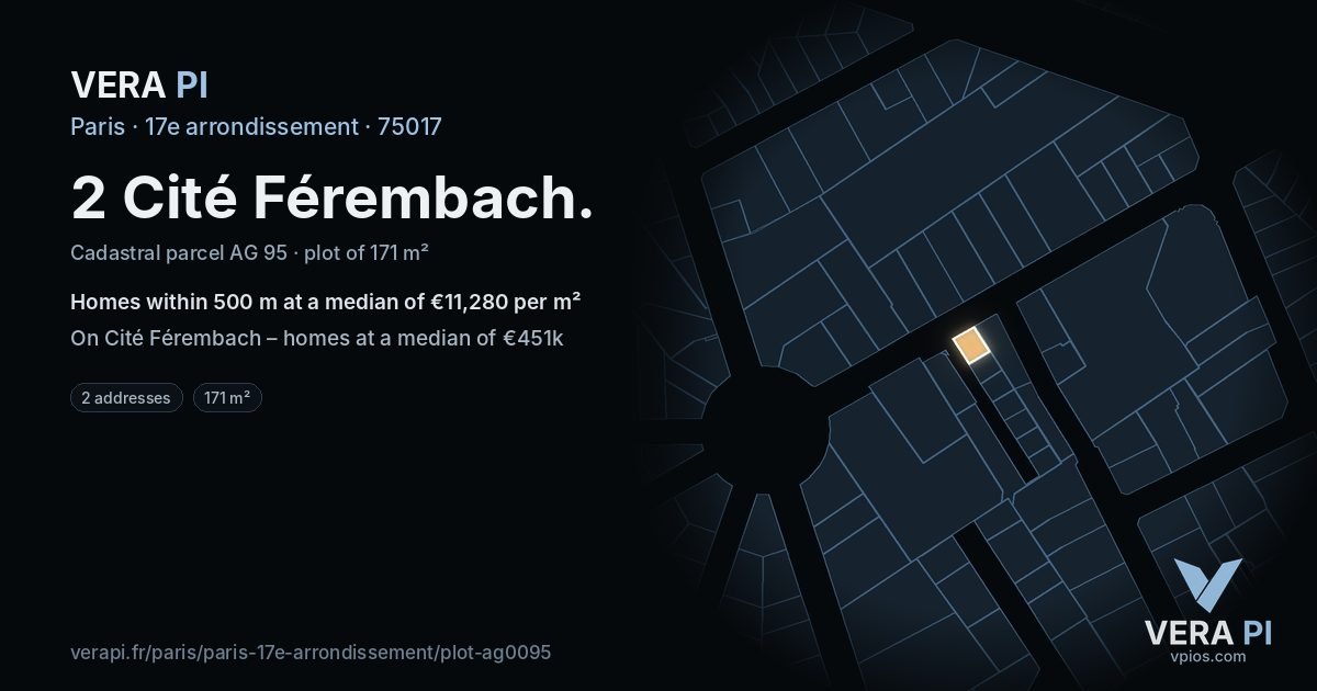 2 Cité Férembach, 17e arrondissement at night – the plot lit, the parcels around coloured by the prices near them